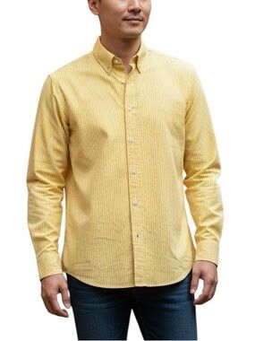 ARIAT: Men’s Yellow and White Stripe Long Sleeve Button Down Shirt -Size Small